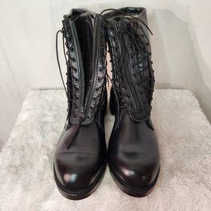 Addison Shoe Company Black Combat Boots Size 10E NWOB Lace Up & Zip Closure.
